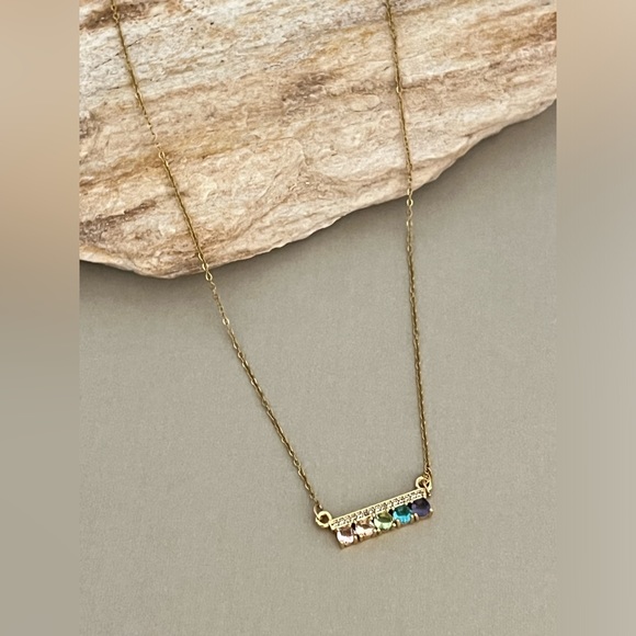 Cubic Zirconia Colorful Boho Chic Gold Necklace - Trendy Gold Necklace - Picture 7 of 16